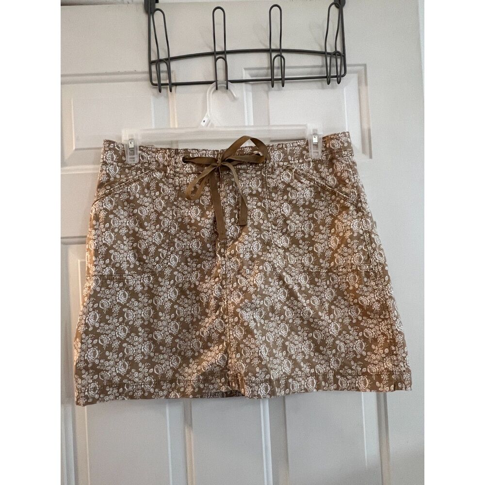 Brown Floral Mini Skirt Skort Tie Waist Cottagecore Boho Y2K Large 12 White Stag
